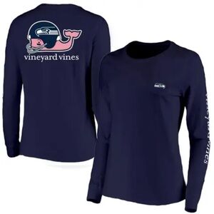 Vineyard Vines Classic Dark Blue Long Sleeve with Pink Logo